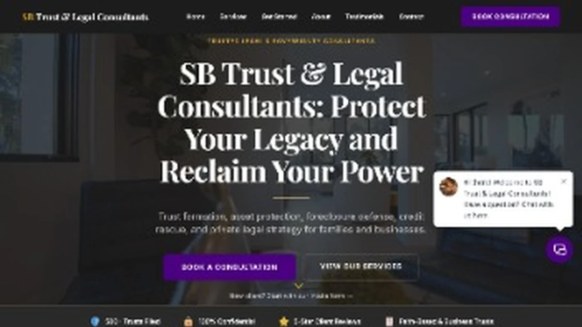 SB Trust & Legal Consultants homepage, designed and built by High John Technology